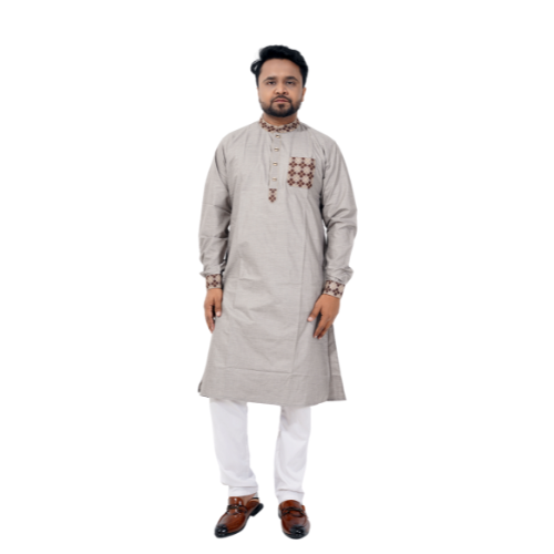 Elegant Grey Textured Panjabi for Men