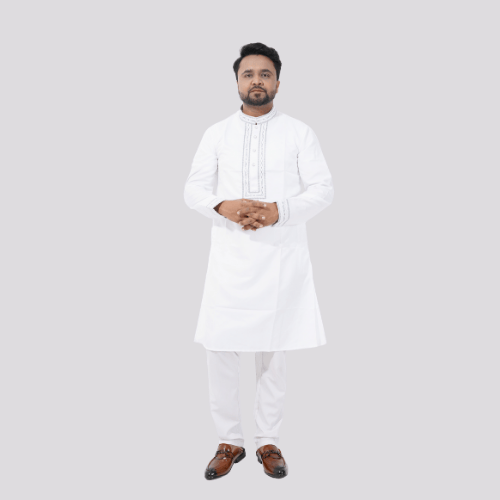 Classic White Embroidered Panjabi for Men