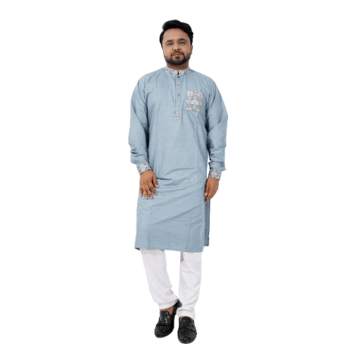 Sky Blue Punjabi with Silver Embroidered Details