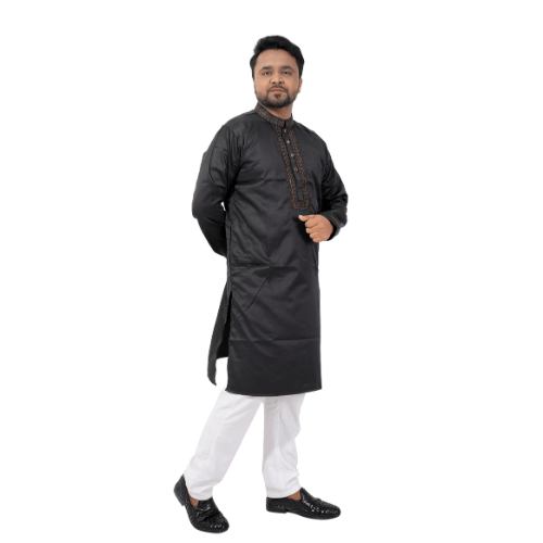 Men's Premium Black Embroidered Kurta