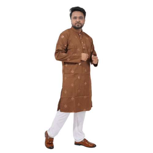 Elegant Coffee Brown Embroidered Panjabi