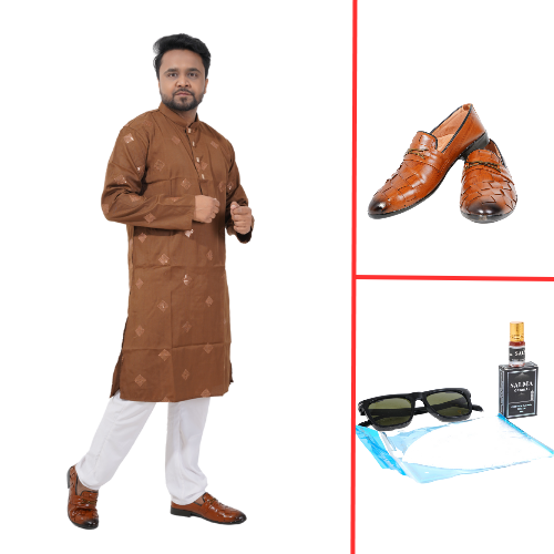 Elegant Coffee Brown Embroidered Panjabi Combo Offer