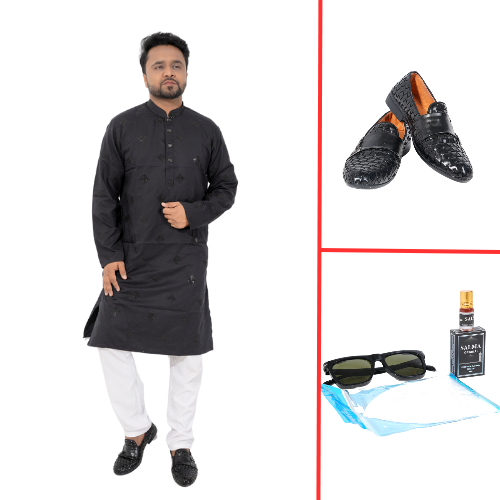 Elegant Black Kurta Pajama Set - Classic Men's Ethnic Wear combo offer