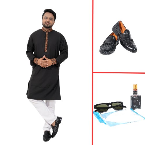 Premium Black Punjabi With Copper Embroidery Combo Offer