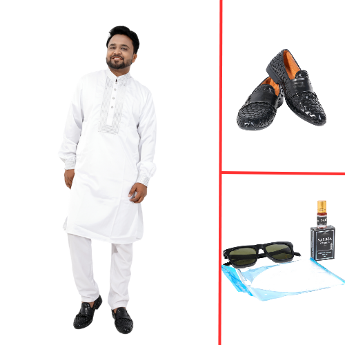 Premium White Cotton Embroidered Punjabi Kurta Pajama Set For Men Combo Offer