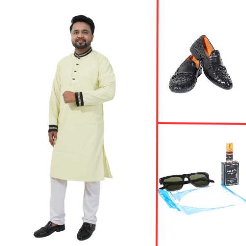 Elegant Light Yellow Panjabi For Men Combo Offer